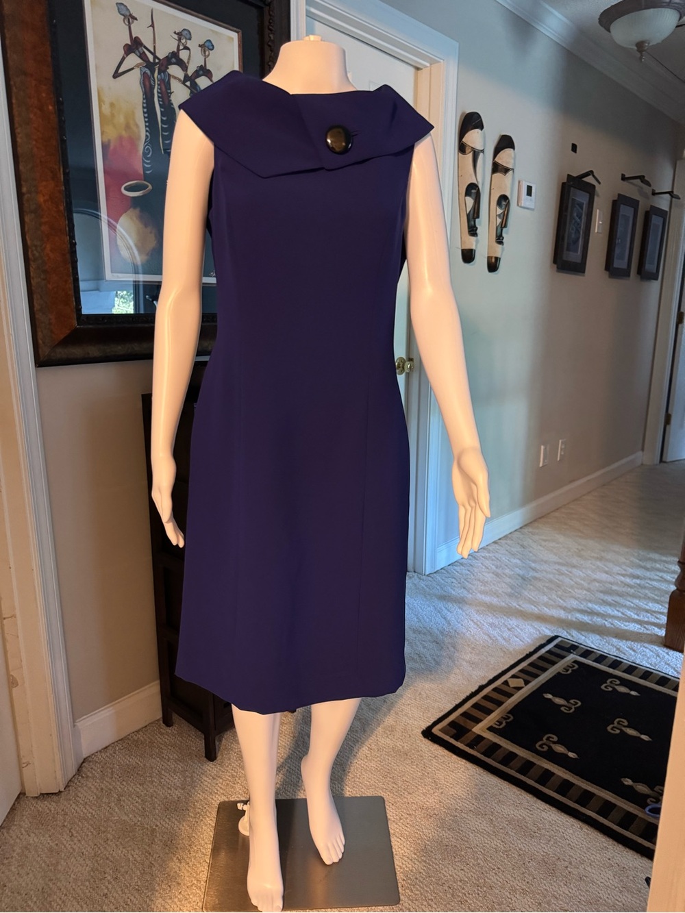 Tahari Royal Purple Sheath Dress with Statement Collar